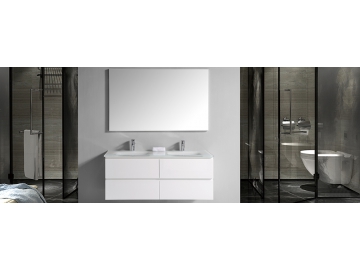 Badmöbel Set mit Doppelwaschbecken, Wandspiegel und Unterschrank, IL308
