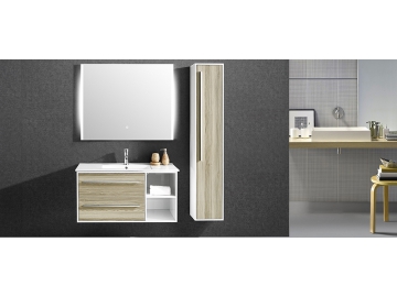 Badmöbel-Set mit Waschbecken, Seitenschrank, Leuchtspiegel und Unterschrank, IL1981