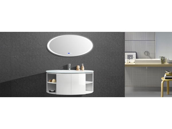 Waschtisch-Set mit rundem LED-Badspiegel | Badezimmermöbel